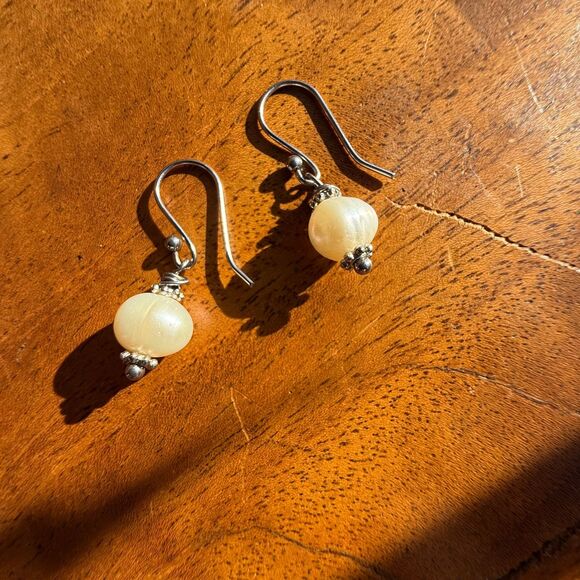 Dainty Freshwater Pearl Drop Earrings Stainless Steel Ear Wire - Picture 5 of 10